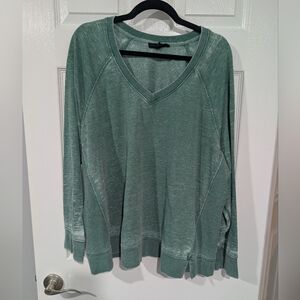 Jane + Delancey Green V-Neck Long Sleeve Pullover Sweater in Size 2X